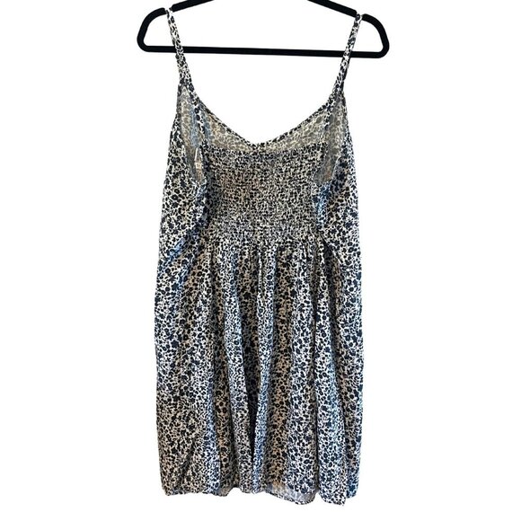 Gap Sun Dress Navy white Floral XL Adj straps rouched vneck button up beach boho - Picture 2 of 5